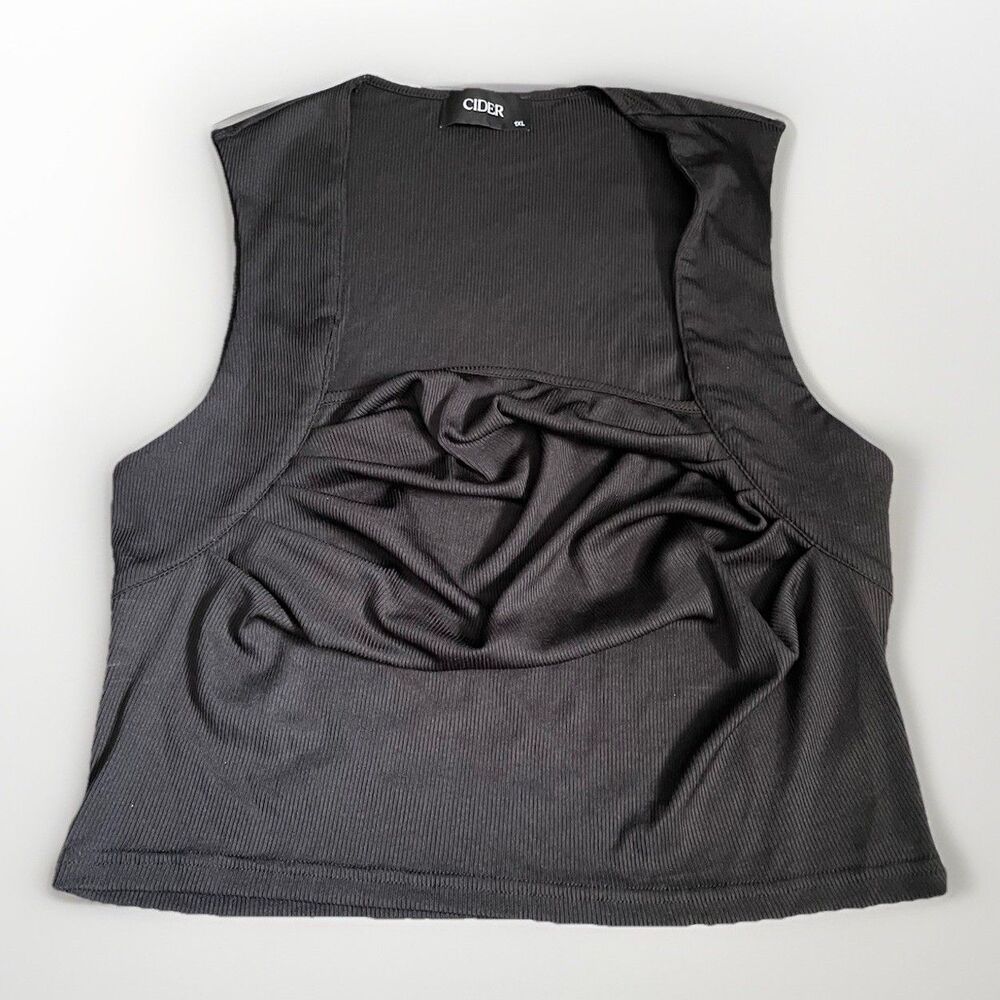Cider Black Sleeveless Cropped Tank Top Ruching Detail 1X